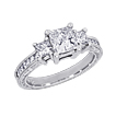 Custom Engraved Three Princess-Cut Engagement Ring: 