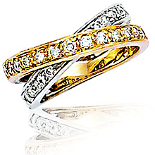 Bead-set Two-tone Criss Cross Diamond Ring: (/images/Items/156.jpg) right hand ring,criss cross band,engagement rings,diamond engagement rings