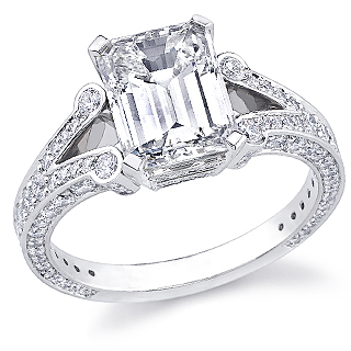 Diamond Ideals - Deco Split Shank Emerald Cut Engagement Ring